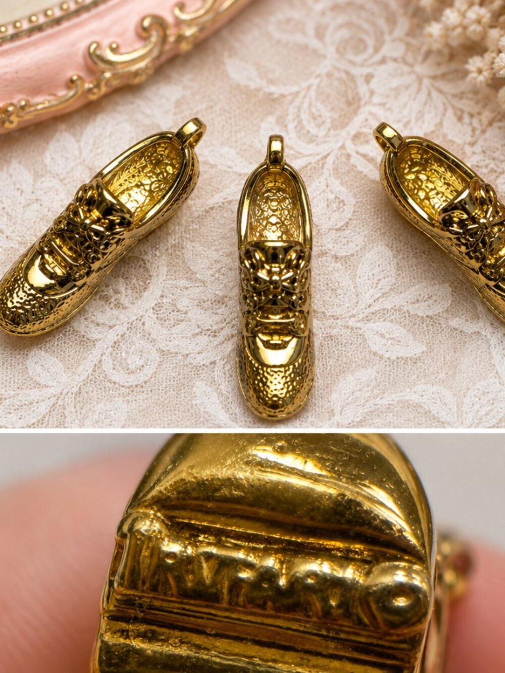 Vintage Trifari Gold Tone Sneaker Shoe Pendants Set of 3
